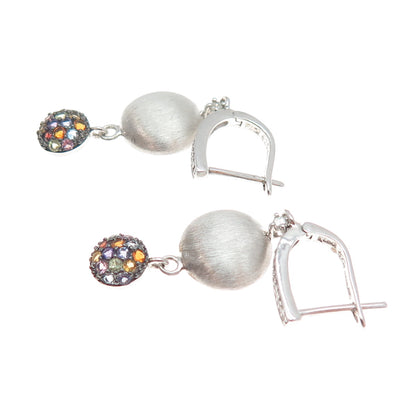 FADI 925 Sterling Silver Real Diamond & Multi-Color Gem Dangle Earrings