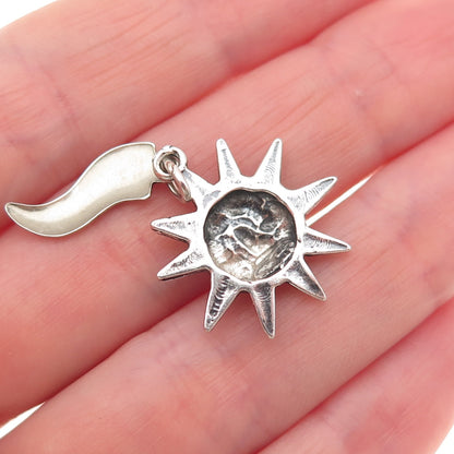 925 Sterling Silver Vintage Oklahoma Sun Face Oxidized Mini Charm Pendant