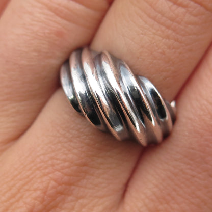 925 Sterling Silver Vintage Modernist Ribbed Oxidized Band Ring Size 7