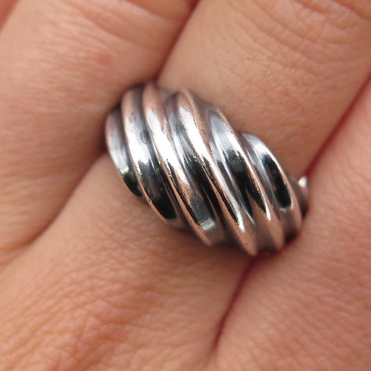 925 Sterling Silver Vintage Modernist Ribbed Oxidized Band Ring Size 7