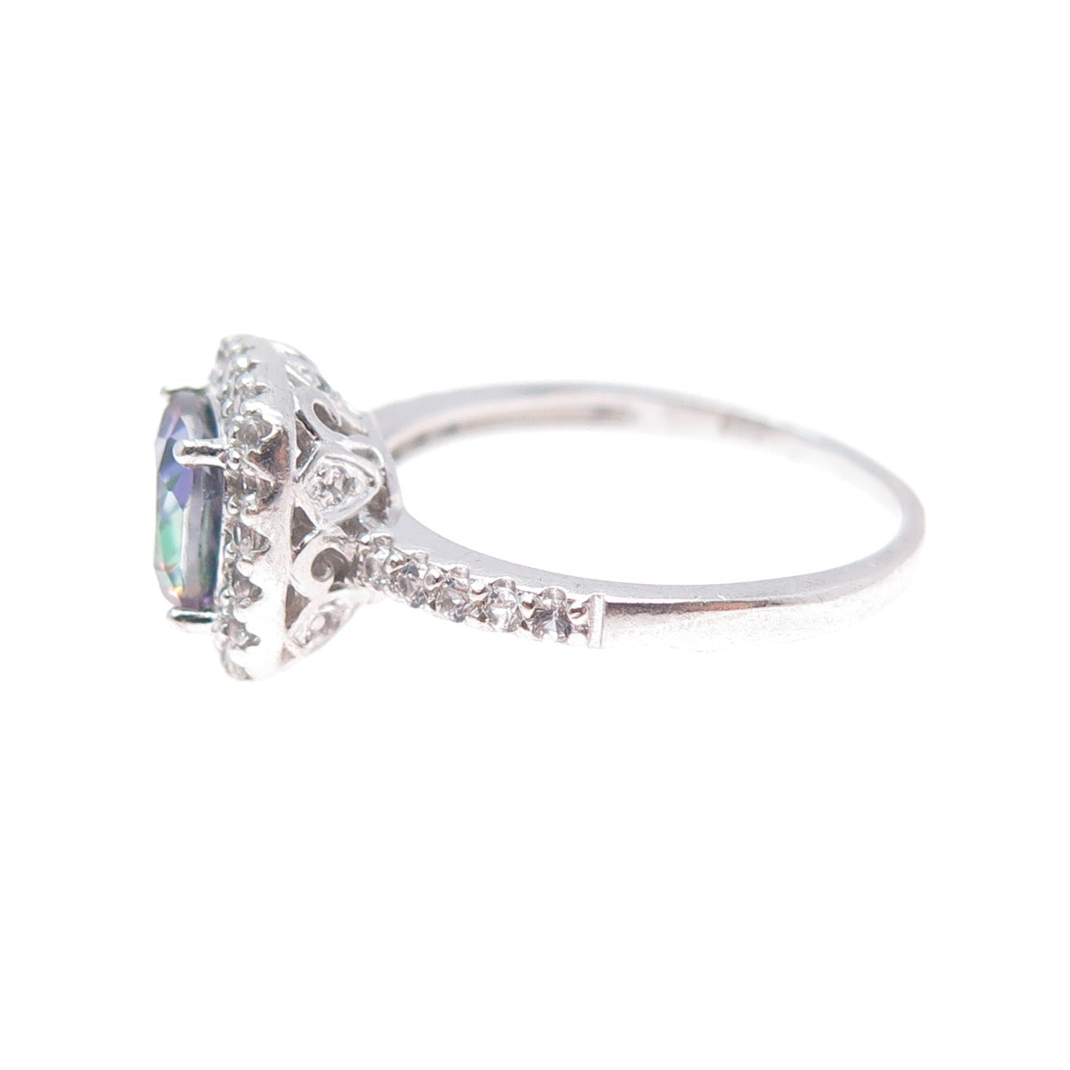 925 Sterling Silver Vintage Real Mystic & White Topaz Ring Size 9