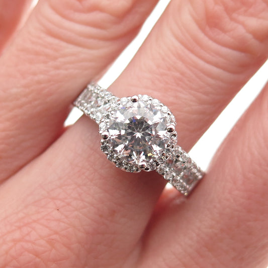 925 Sterling Silver Round-Cut C Z Engagement Ring Size 9