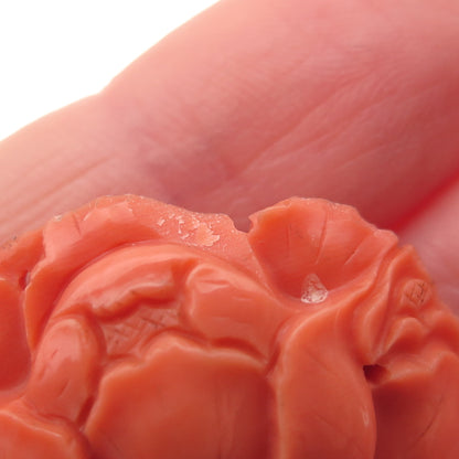 Antique Art Deco Real Peach Coral Carved Floral Cameo