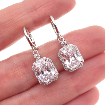 925 Sterling Silver Radiant & Round-Cut C Z Dangle Charm Hoop Earrings
