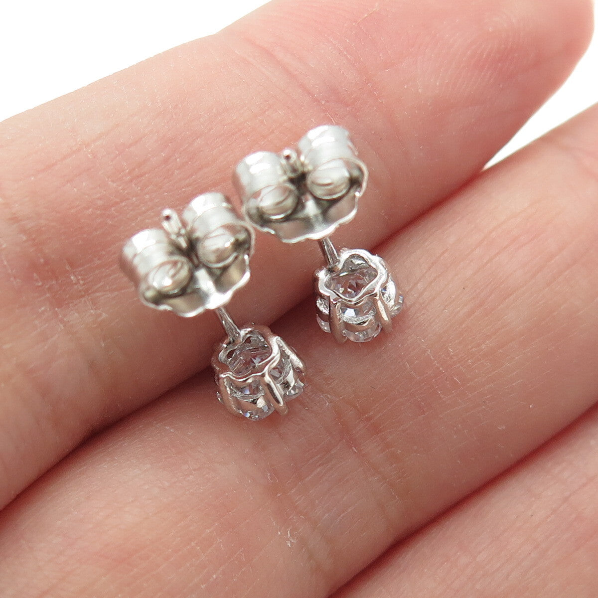 925 Sterling Silver Flower-Cut Star Shaped White C Z Stud Earrings