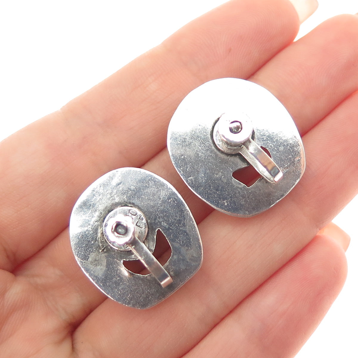 925 Sterling Silver Vintage Mexico Real Amethyst Modernist Screw Back Earrings