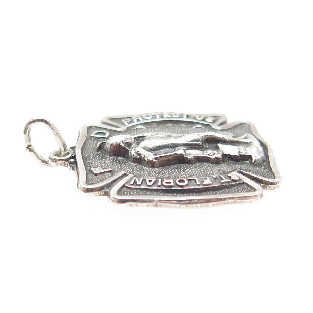 CREED 925 Sterling Silver Antique Art Deco St. Florian Religious Pendant