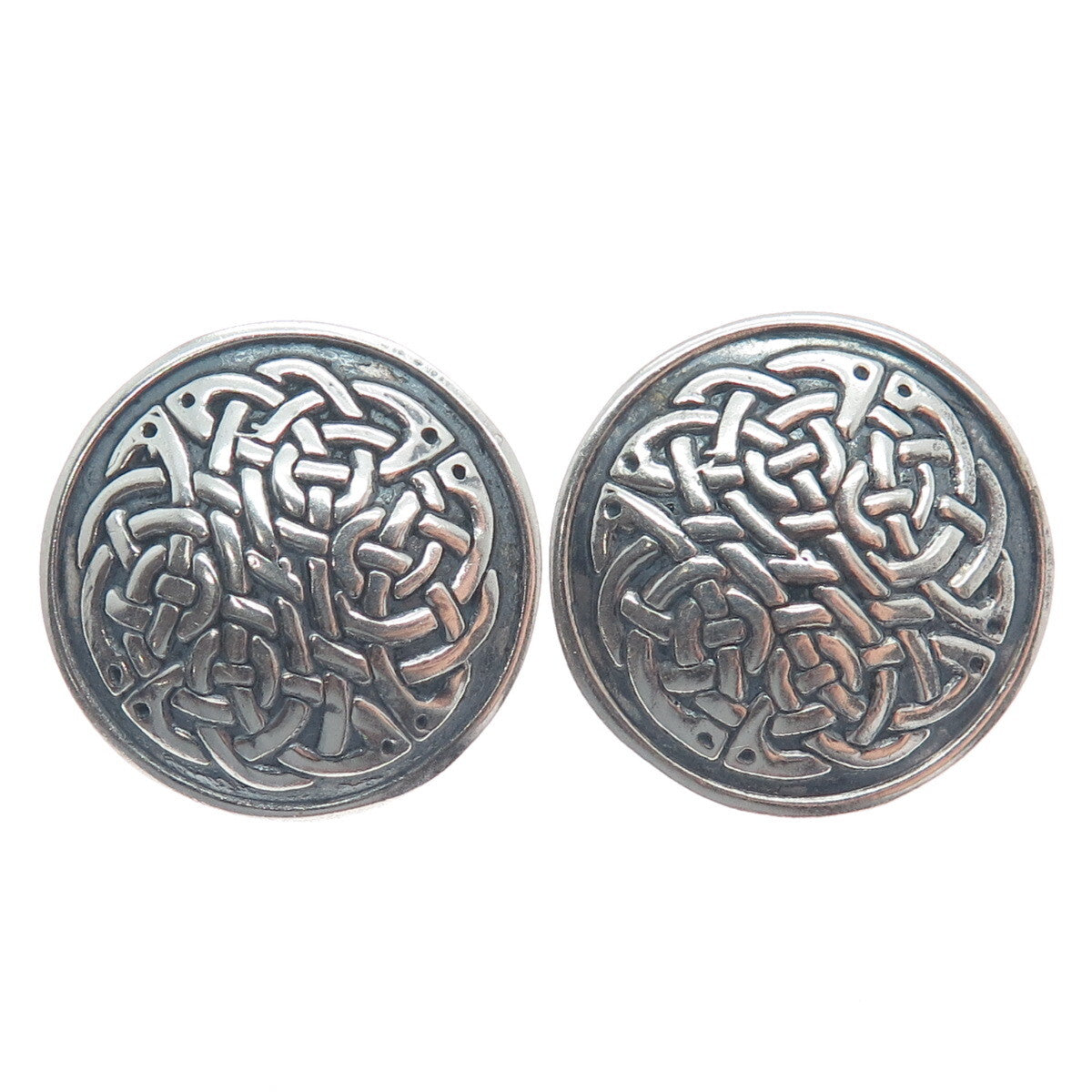 925 Sterling Silver Vintage Mexico Celtic Knot Disc Oxidized Earrings