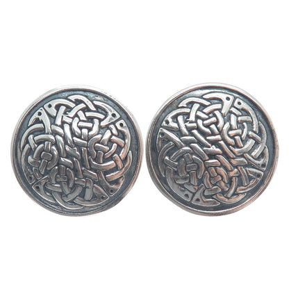 925 Sterling Silver Vintage Mexico Celtic Knot Disc Oxidized Earrings