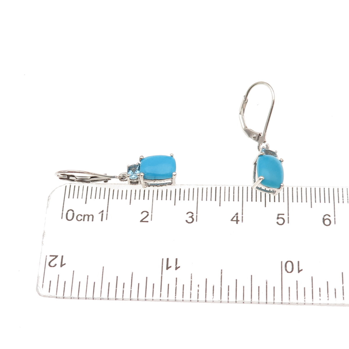 Chuck Clemency 925 Sterling Silver Real Turquoise & Blue Topaz Dangle Earrings