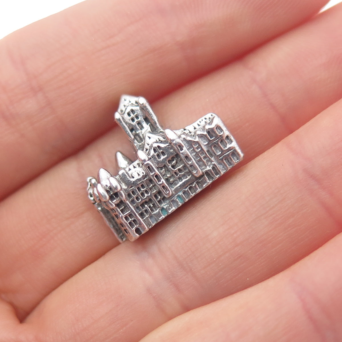 925 Sterling Silver Antique Chateau Frontenac Quebec Minimalist 3D Charm Pendant