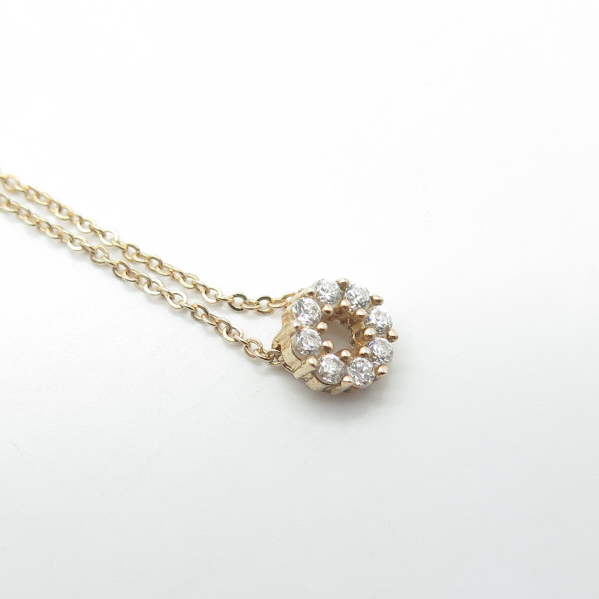 925 Sterling Silver Gold Plated White C Z Round Cluster Cable Chain Necklace 18"