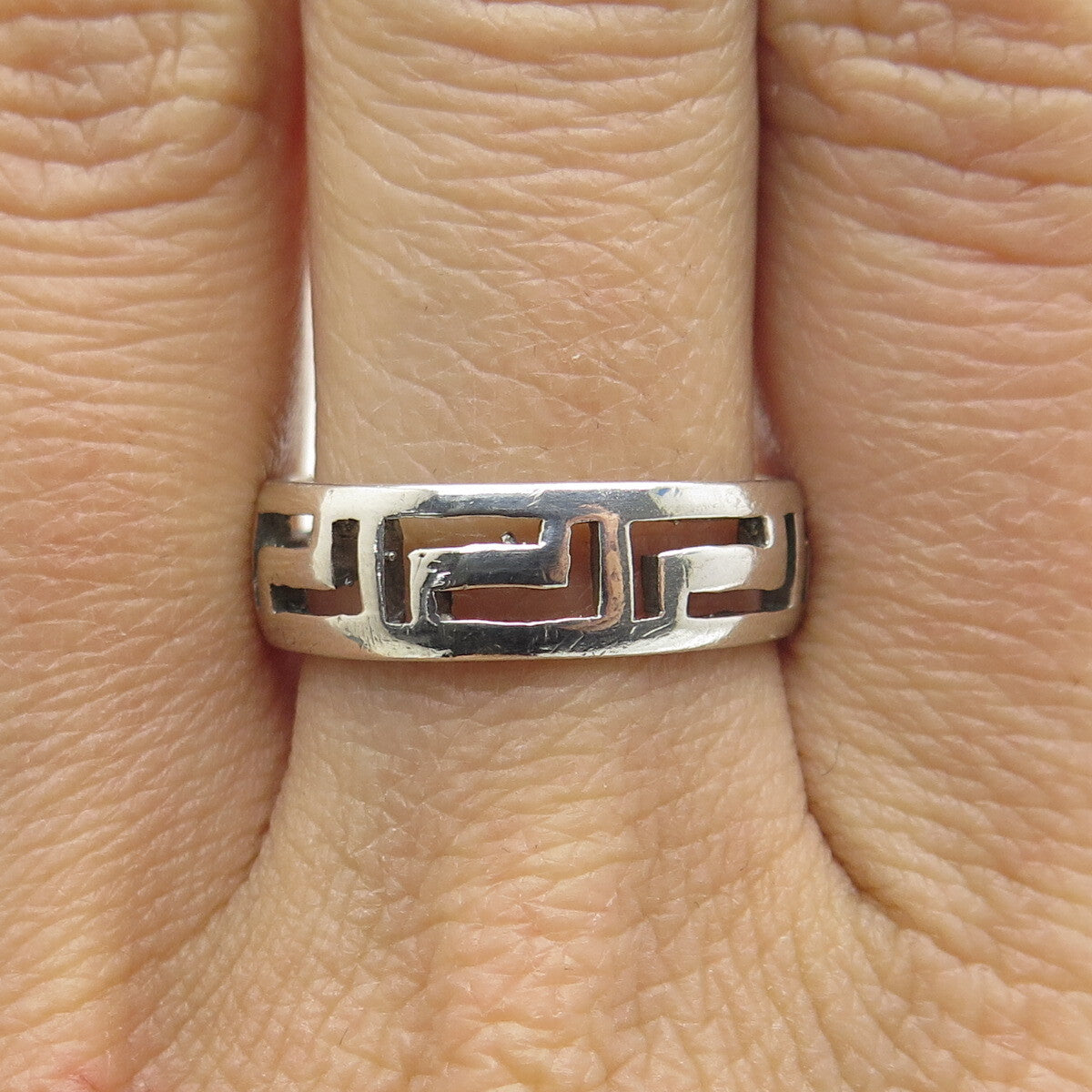 925 Sterling Silver Vintage Greek Maze Band Ring Size 8.75