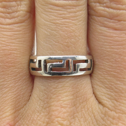 925 Sterling Silver Vintage Greek Maze Band Ring Size 8.75