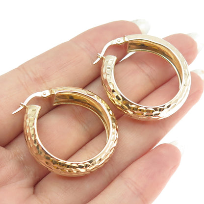 925 Sterling Silver Gold Plated Vintage Italy Engraved Hinged Hoop Earrings