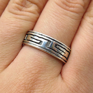 925 Sterling Silver Vintage Greek Maze Band Ring Size 8.5