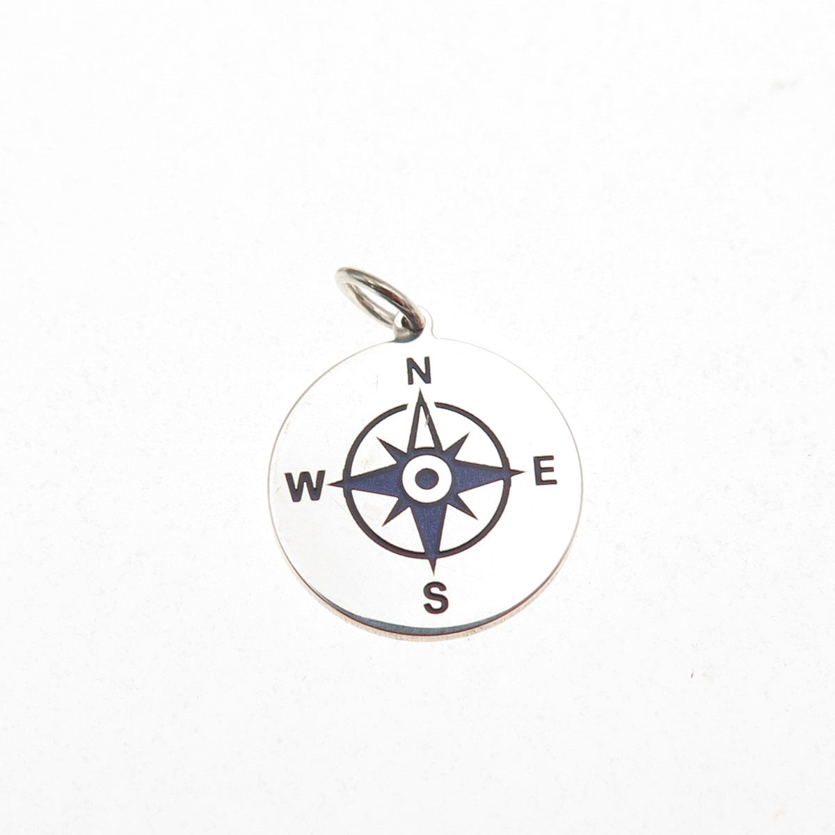 925 Sterling Silver Purple Enamel Compass Round Tag Mini Charm Pendant