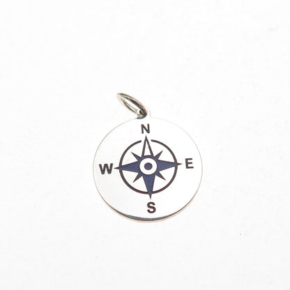 925 Sterling Silver Purple Enamel Compass Round Tag Mini Charm Pendant