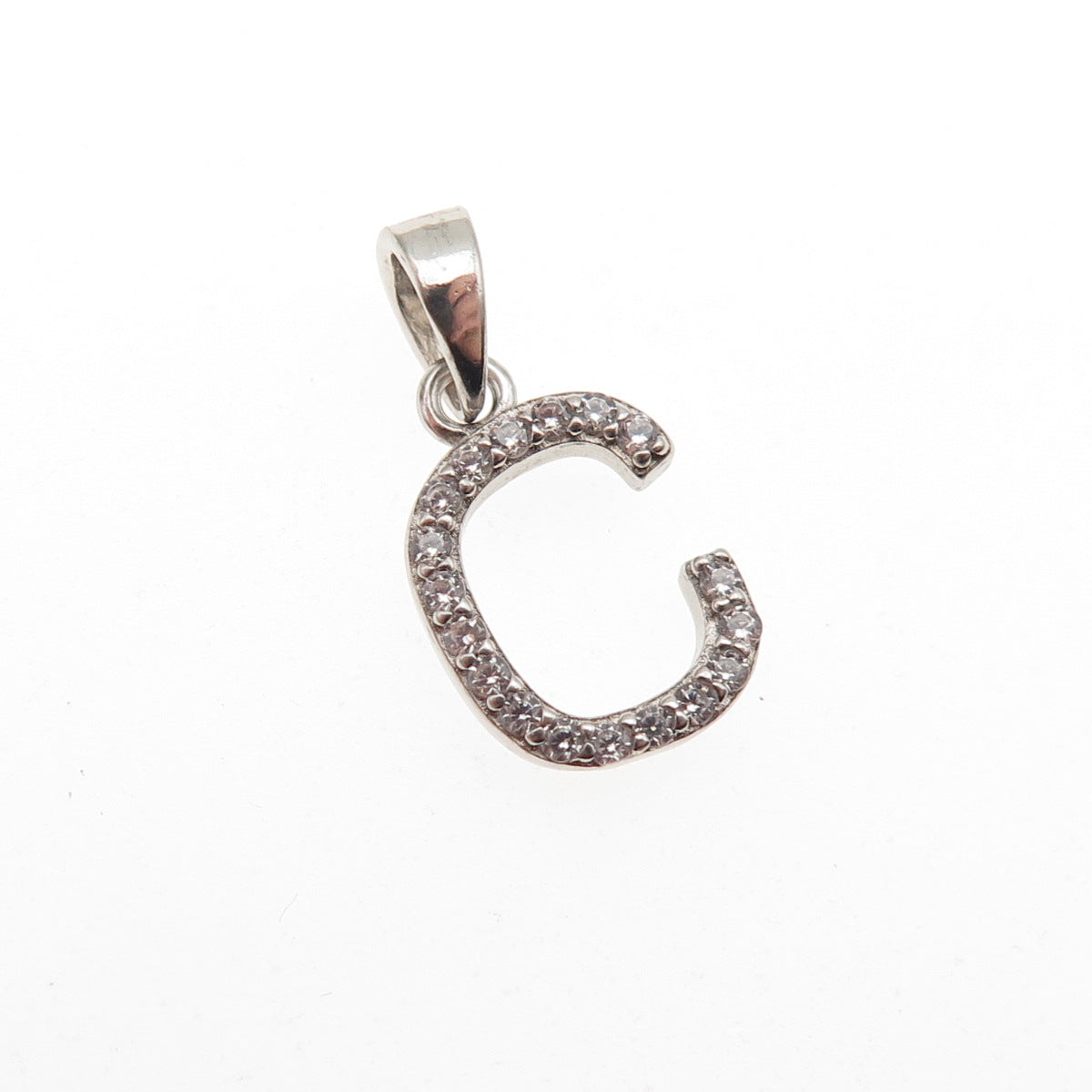 925 Sterling Silver Round-Cut C Z Letter C Initial Mini Charm Pendant