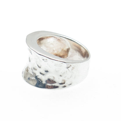 925 Sterling Silver Vintage Modernist Hammered Finish Ring Size 6