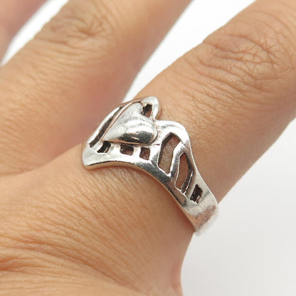 925 Sterling Silver Vintage Modernist Heart Ring Size 8.5