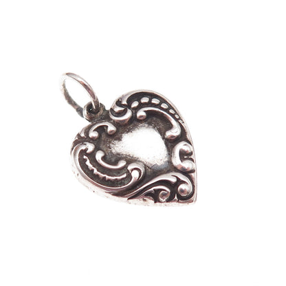 925 Sterling Silver Antique Art Deco Engraved Chatelaine Heart Charm Pendant