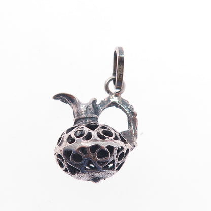 925 Sterling Silver Vintage Ornate Pitcher Oxidized Mini 3D Charm Pendant