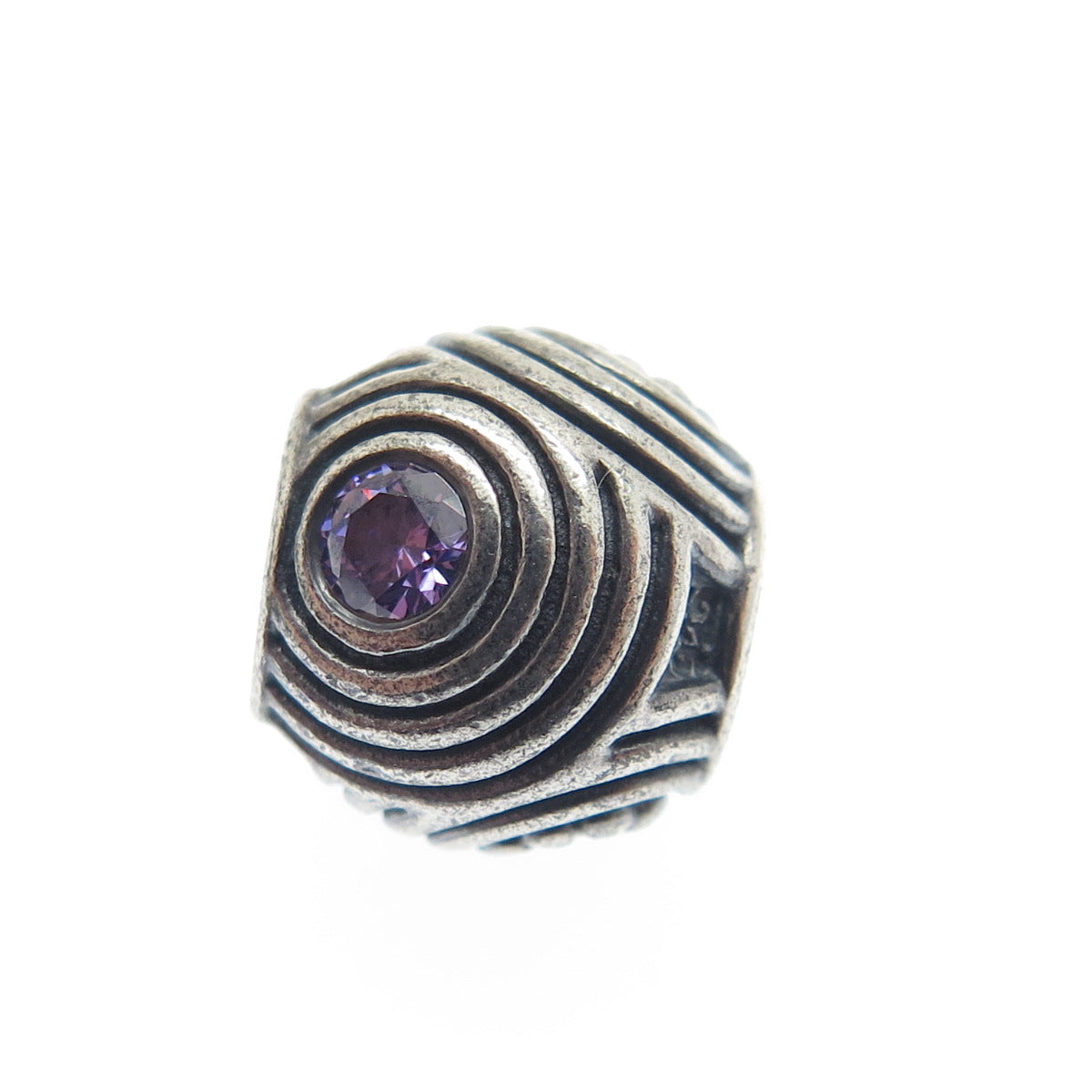 PANDORA 925 Sterling Silver Lavender C Z Hypnotic Circles Oxidized Bead Charm
