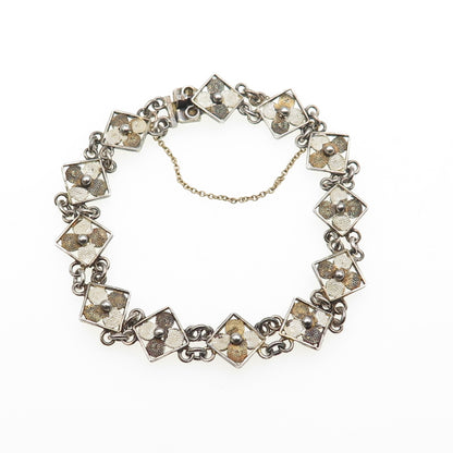 800 Silver Gold Plated Vintage European Flower Link Bracelet 7"