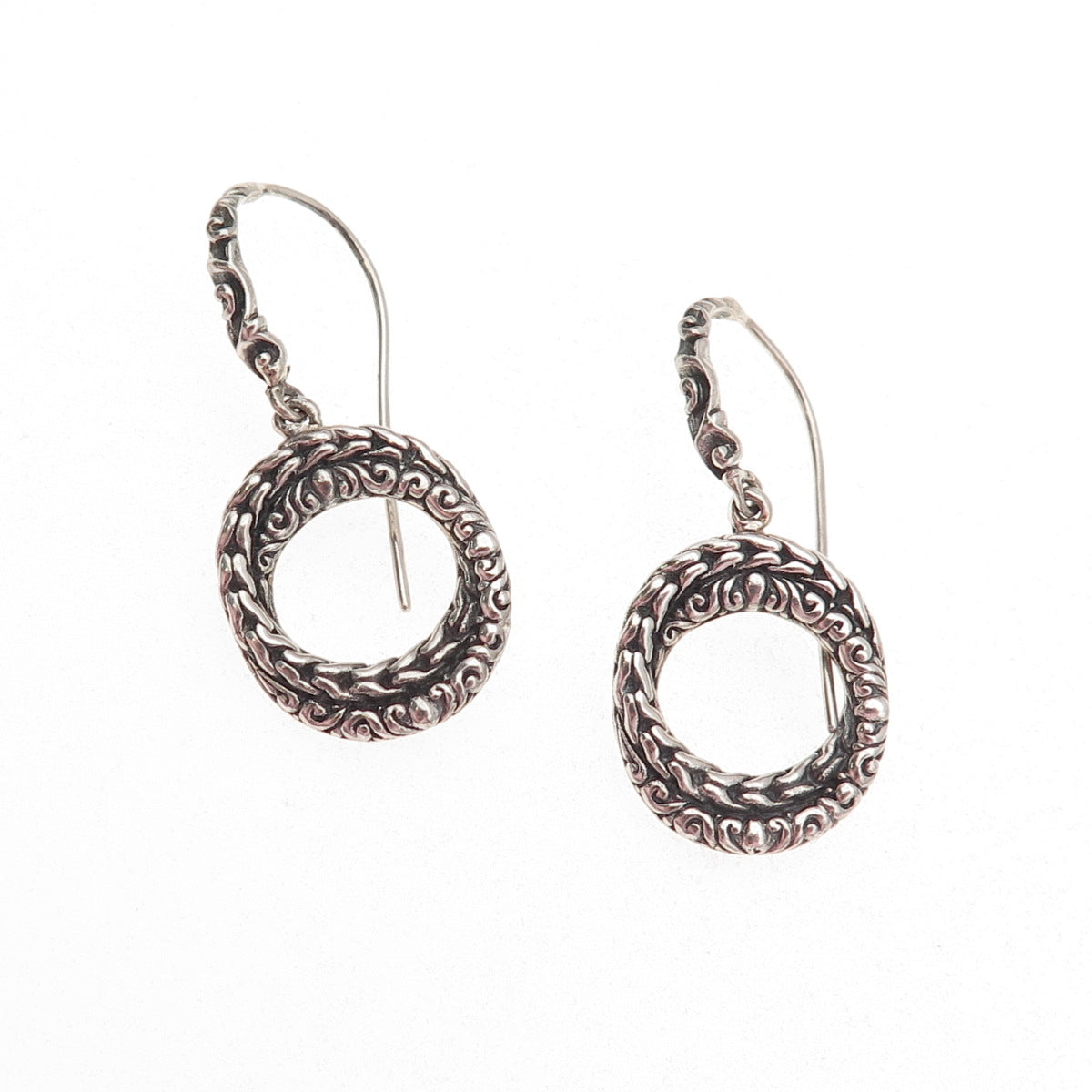 925 Sterling Silver Vintage Interlocked Circle Oxidized Dangle Earrings