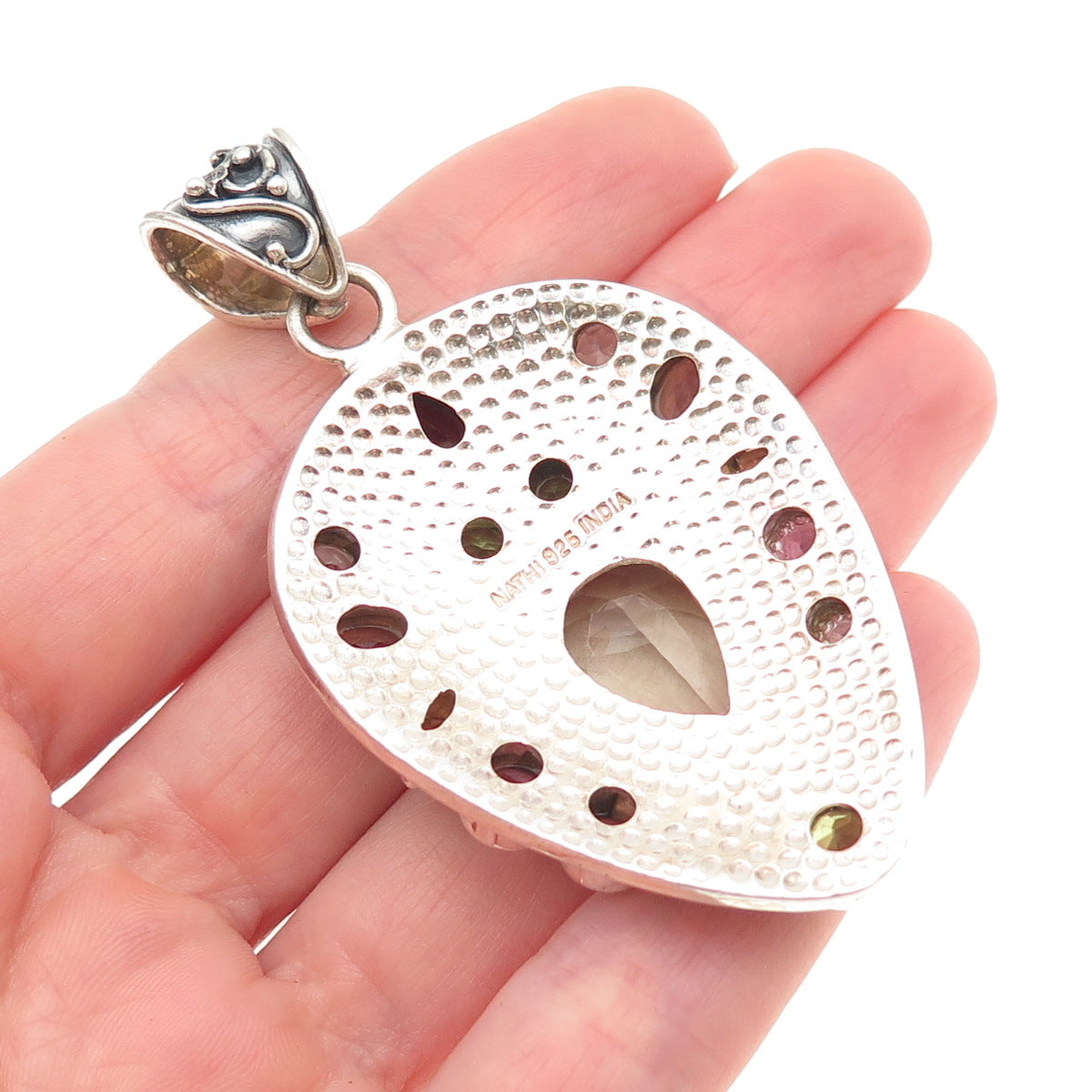 NATHI Sterling Silver Vintage Real Topaz Amethyst Peridot Quartz Garnet Pendant