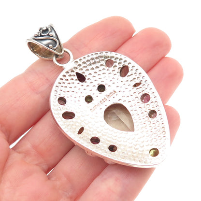 NATHI Sterling Silver Vintage Real Topaz Amethyst Peridot Quartz Garnet Pendant