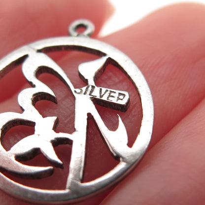 925 Sterling Silver Vintage Good Fortune Chinese Character Mini Charm Pendant