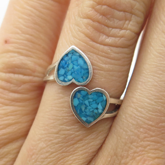 MORNING SUN Sterling Vintage Turquoise Inlay Adjustable Ring Size 5.5
