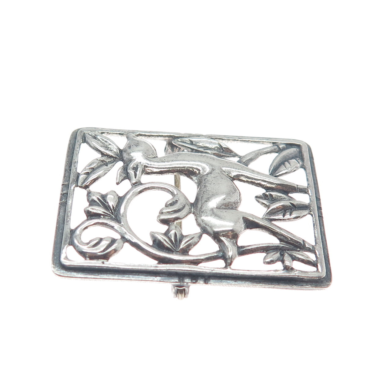DANECRAFT 925 Sterling Silver Vintage Deer Floral Oxidized Pin Brooch
