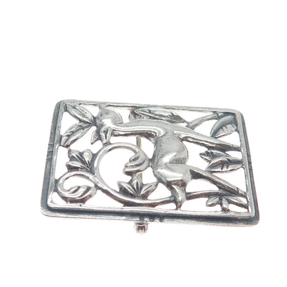 DANECRAFT 925 Sterling Silver Vintage Deer Floral Oxidized Pin Brooch