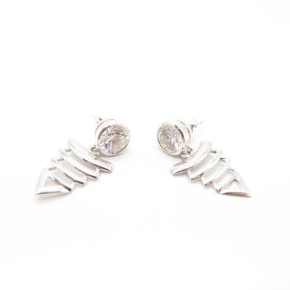 925 Sterling Silver Round-Cut C Z Dangling Earrings