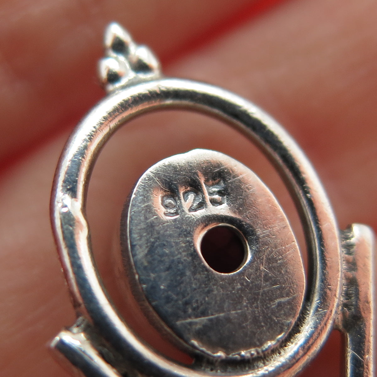 925 Sterling Silver Vintage Real Amethyst Modernist Oxidized Charm Pendant