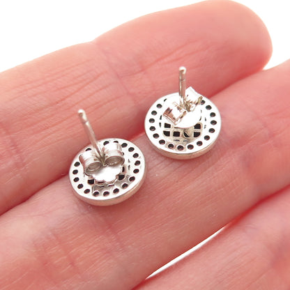 925 Sterling Silver Round-Cut C Z Mercedes Stud Earrings