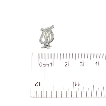 925 Sterling Silver Vintage Harp Music Instrument Mini Pin Brooch