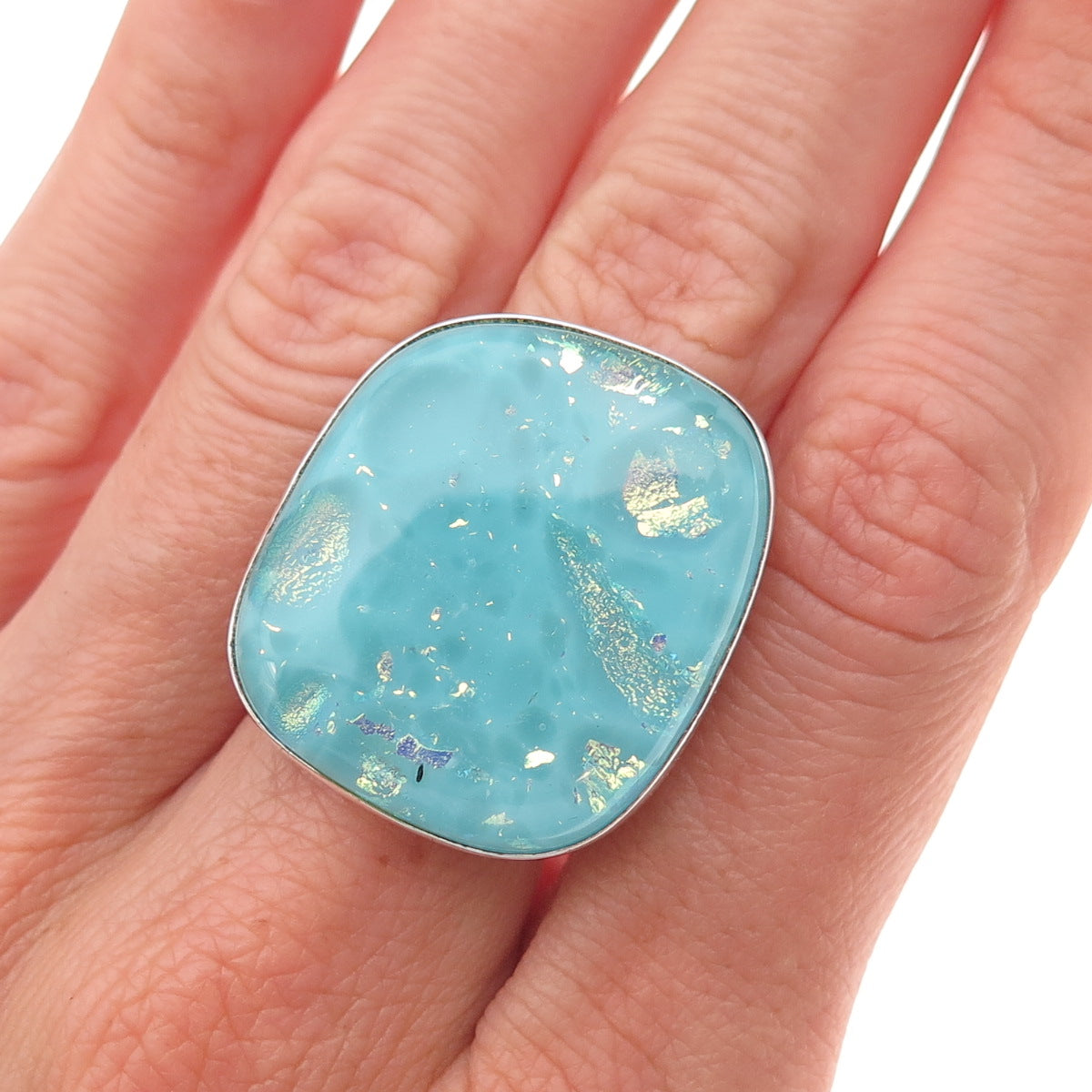 Jay King Desert Rose 925 Sterling Silver Vintage Dichroic Glass Ring Size 8.5