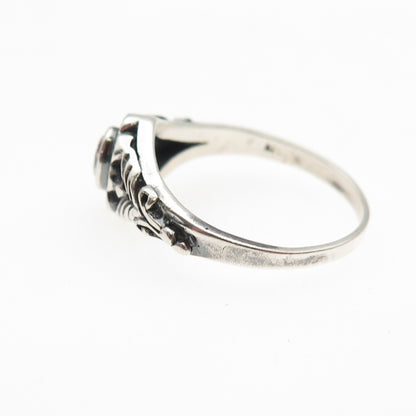 925 Sterling Silver Vintage Oval-Cut Lavender C Z Flower Oxidized Ring Size 6