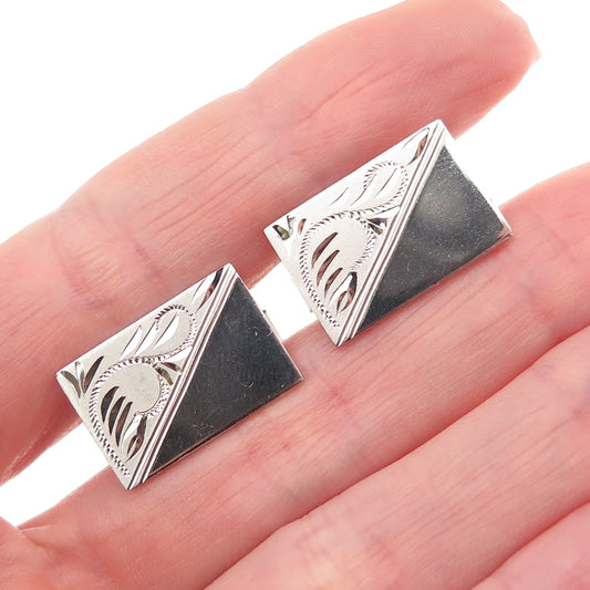 925 Sterling Silver Vintage T2 Engraved Floral Cufflinks