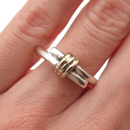 925 Sterling Silver 2-Tone Vintage Modernist Hug Ring Size 4.25