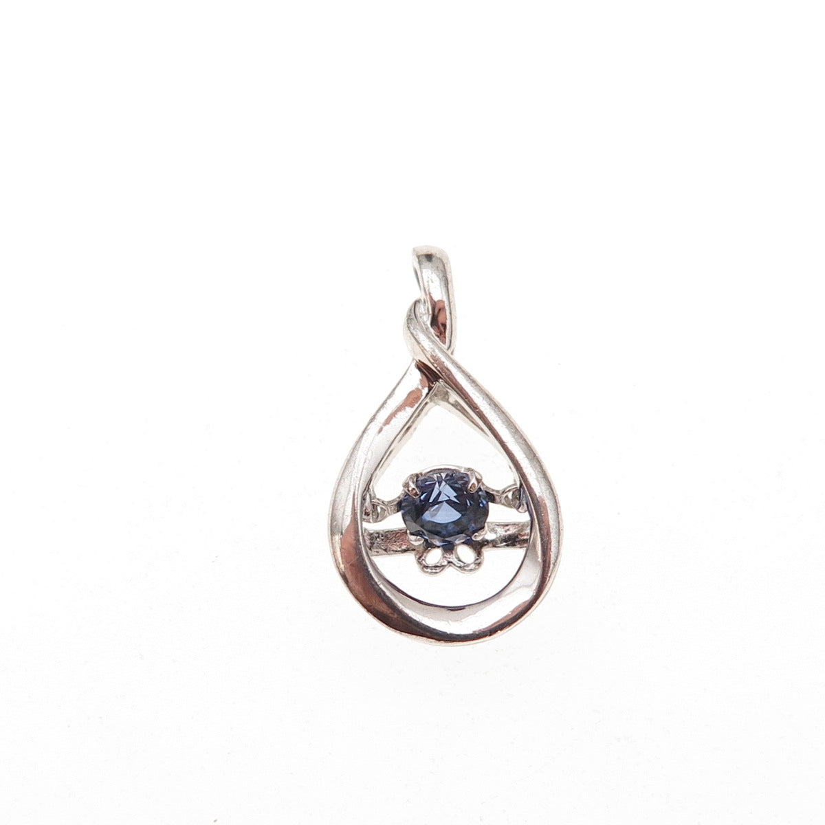 925 Sterling Silver Lab-Created Round-Cut Sapphire Teardrop Charm Pendant