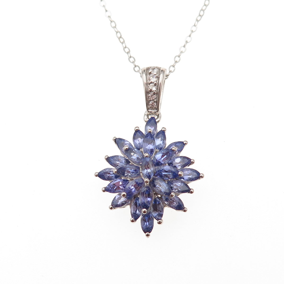 Chuck Clemency 925 Sterling Silver Real Tanzanite White Topaz Chain Necklace 20"