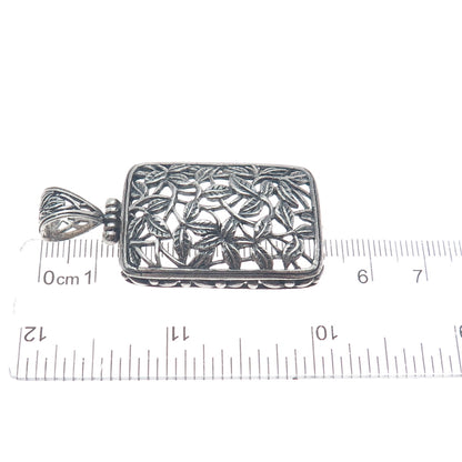 925 Sterling Silver Vintage Floral Leaf Ornate Oxidized Pendant