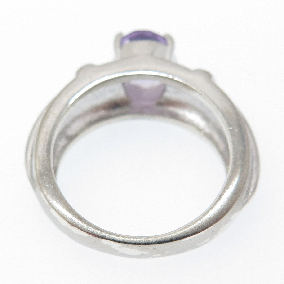 925 Sterling Silver Real Oval-Cut Amethyst Cross Ring Size 7