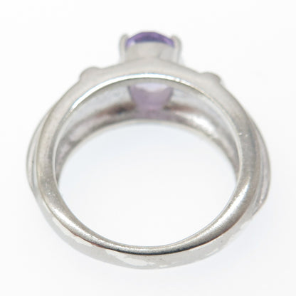 925 Sterling Silver Real Oval-Cut Amethyst Cross Ring Size 7