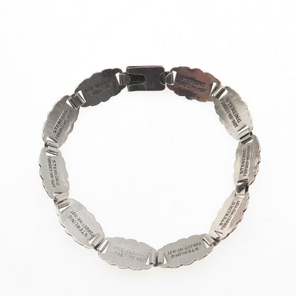 925 Sterling Silver Antique Art Deco Forget Me Not Engraved Link Bracelet 7.5"